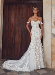 Loyeloy Women Wedding Dresses for Bride 2024 Sexy V Neck Slit Lace Bridal Gowns for Bride